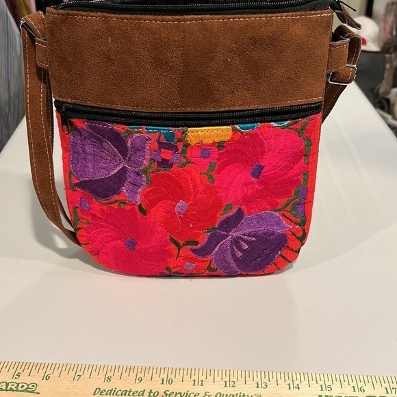 Embroidered Crossbody Bag with Two Zipper Pockets - Picture 6 of 7